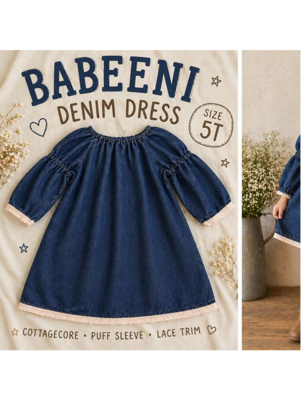 🍂 Babeeni Denim Cottagecore Dress | Puff Sleeve | Size 5T 🍂
💙 The cutest deni